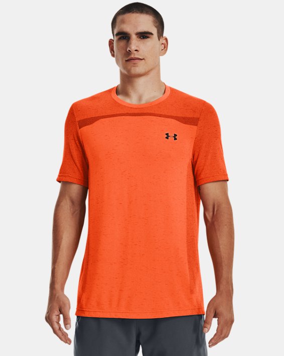 男士UA Seamless短袖T恤 in Orange image number 0